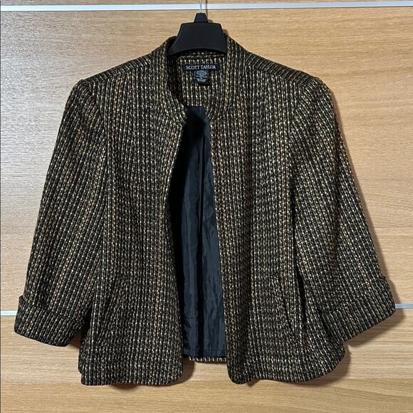 Scott Taylor women’s Sz XL Elegant Black & Gold lined Tweed Blazer - Picture 1 of 7